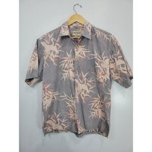 Vtg Cooke Street Honolulu Mens Short Sleeve Button‎ Up Shirt Gray Crane Bamboo L